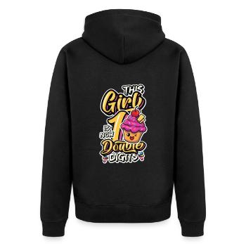 This girl is now 10, double digits - Unisex Premium Organic Zip Hoodie - black - Back - Nico (187cm)