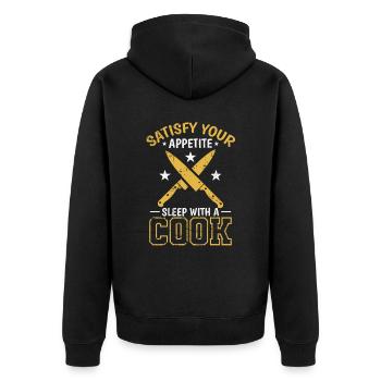 Satisfy your Appetite Sleep with a Cook - Unisex Premium Bio Zip Hoodie - Schwarz - Hinten - Nico (187cm)