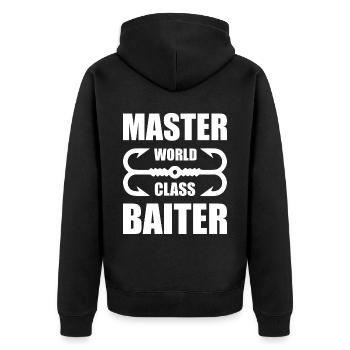 Master World Class Baiter - - Unisex Premium Organic Zip Hoodie - black - Back - Nico (187cm)