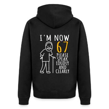 67e anniversaire homme 67e J’ai maintenant 67 ans - Veste à capuche bio Premium Unisexe - noir - Dos - Nico (187cm)