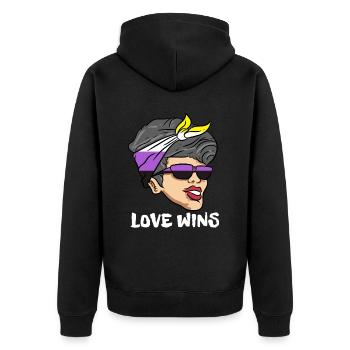 Non Binary Gender Flag Gift - Unisex Premium Organic Zip Hoodie - black - Back - Nico (187cm)