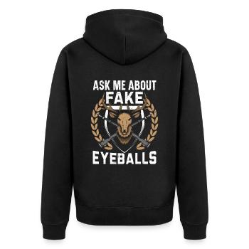 Fragen Sie mich nach falschen Augäpfeln Jagdtaxide - Unisex Premium Bio Zip Hoodie - Schwarz - Hinten - Nico (187cm)
