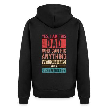 I Am This Dad Fix Anything Vatertag Papa Geschenk - Unisex Premium Bio Zip Hoodie - Schwarz - Hinten - Nico (187cm)
