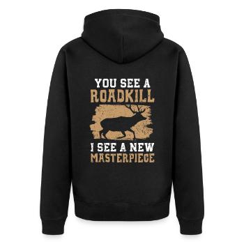Sie sehen ein totes Tier, ich sehe ein neues Meist - Unisex Premium Bio Zip Hoodie - Schwarz - Hinten - Nico (187cm)