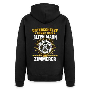Zimmermann Zimmerer Zimmerleute - Unisex Premium Bio Zip Hoodie - Schwarz - Hinten - Nico (187cm)