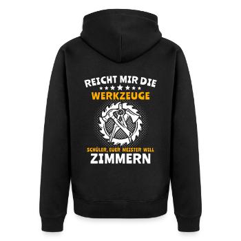 Zimmermann Zimmerer Zimmerleute - Unisex Premium Bio Zip Hoodie - Schwarz - Hinten - Nico (187cm)