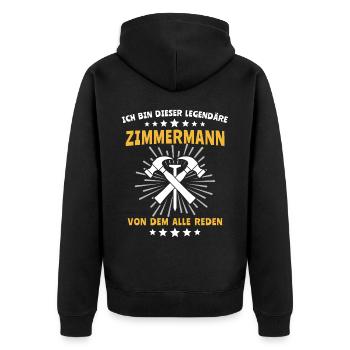 Zimmermann Zimmerer Zimmerleute - Unisex Premium Bio Zip Hoodie - Schwarz - Hinten - Nico (187cm)