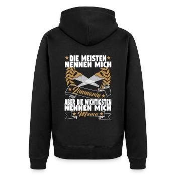 Zimmerin Mutter Holzbauer Zimmerer Holzbau Mama - Unisex Premium Bio Zip Hoodie - Schwarz - Hinten - Nico (187cm)