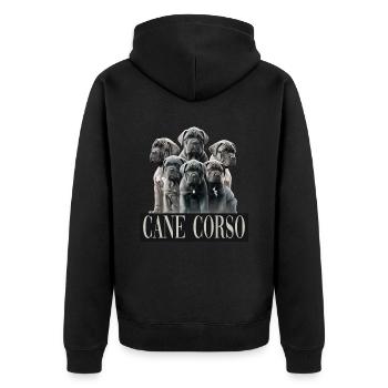 Cane Corso Welpen Gruppe für einen Cane Corso - Unisex Premium Bio Zip Hoodie - Schwarz - Hinten - Nico (187cm)