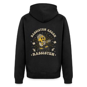 Bassisten gegen Rassisten Bassspieler gegen Rechts - Unisex Premium Bio Zip Hoodie - Schwarz - Hinten - Nico (187cm)