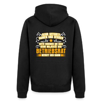 Betriebsrat Witz Betriebsrätin - Unisex Premium Bio Zip Hoodie - Schwarz - Hinten - Nico (187cm)