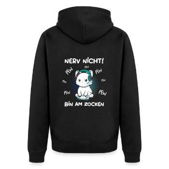 Nerv nicht bin am zocken Gamer Cat Katze Gaming - Unisex Premium Bio Zip Hoodie - Schwarz - Hinten - Nico (187cm)