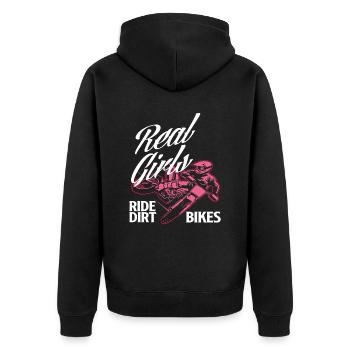 Motocross Mädchen Dirt Bike - Unisex Premium Bio Zip Hoodie - Schwarz - Hinten - Nico (187cm)