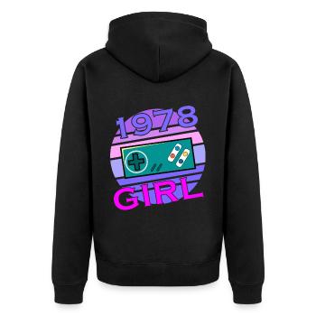 Level 45 Freigeschaltet seit 1978 Funny Gamer Girl - Unisex Premium Bio Zip Hoodie - Schwarz - Hinten - Nico (187cm)