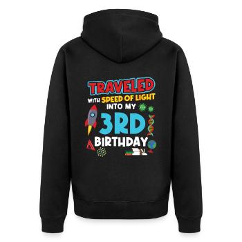 3. Anniversaire - Anniversaire de la science - Veste à capuche bio Premium Unisexe - noir - Dos - Nico (187cm)