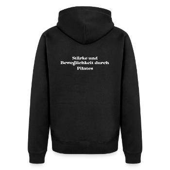 Pilates - Stärke und Beweglichkeit durch Pilates - Unisex Premium Bio Zip Hoodie - Schwarz - Hinten - Nico (187cm)