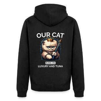 Cat Mom Dad Cartoon Cat Queen - Unisex Premium Bio Zip Hoodie - Schwarz - Hinten - Nico (187cm)