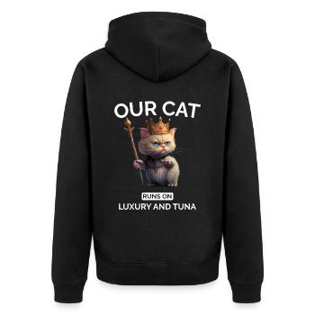 Cat Mom Dad Funny Royal Cat - Unisex Premium Organic Zip Hoodie - black - Back - Nico (187cm)