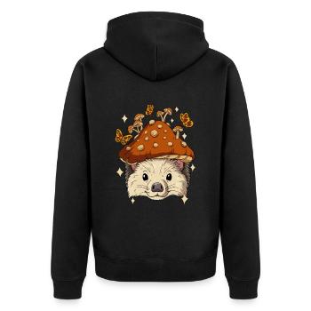 Cottagecore Igel - Unisex Premium Bio Zip Hoodie - Schwarz - Hinten - Nico (187cm)