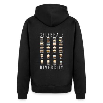 Celebrate Diversity Coffee Types Coffee - Unisex Premium Organic Zip Hoodie - black - Back - Nico (187cm)