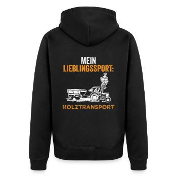 Mein Sport Holztransport - Unisex Premium Bio Zip Hoodie - Schwarz - Hinten - Nico (187cm)