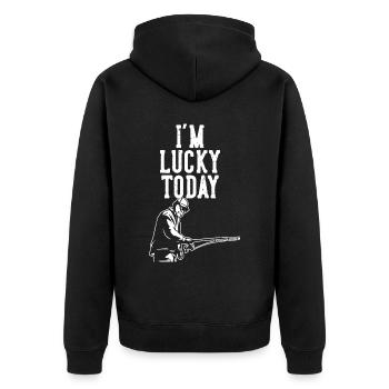 I'm happy today 2 - - Unisex Premium Organic Zip Hoodie - black - Back - Nico (187cm)