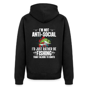 I'm not antisocial, I'd just rather fish - Unisex Premium Organic Zip Hoodie - black - Back - Nico (187cm)
