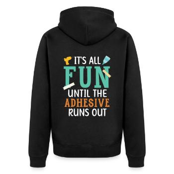 Alles ist lustig, bis der Kleber ausgeht Scrapbook - Unisex Premium Bio Zip Hoodie - Schwarz - Hinten - Nico (187cm)