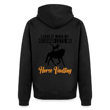 Lustige Reiterin Pferd Voltigieren Ehefrau - Unisex Premium Bio Zip Hoodie - Schwarz - Hinten - Nico (187cm)