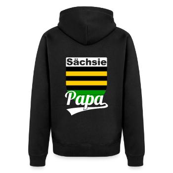 Sächsie Papa Vatertag Sachsen - Unisex Premium Bio Zip Hoodie - Schwarz - Hinten - Nico (187cm)