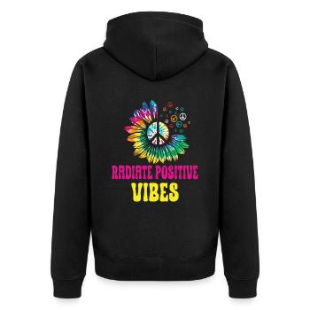 Hippie Peace Zeichen Frieden Blumen Blumenkind - Unisex Premium Bio Zip Hoodie - Schwarz - Hinten - Nico (187cm)