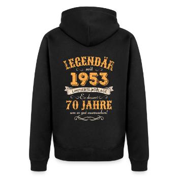 70. Geburtstag Vintage 1953 - Unisex Premium Bio Zip Hoodie - Schwarz - Hinten - Nico (187cm)