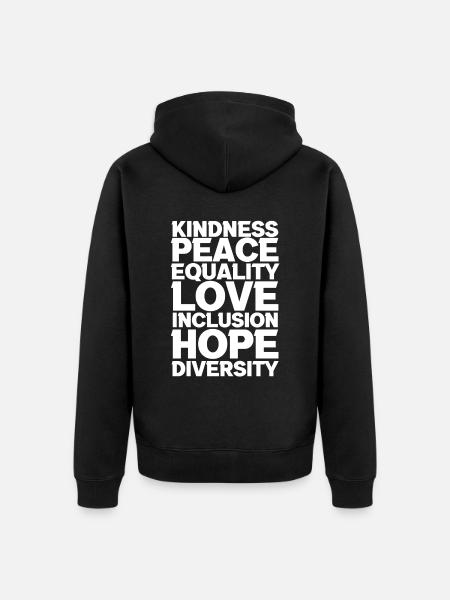 Unterstützen Frieden Liebe Inklusion - Premium økologisk unisex-hættejakke - sort