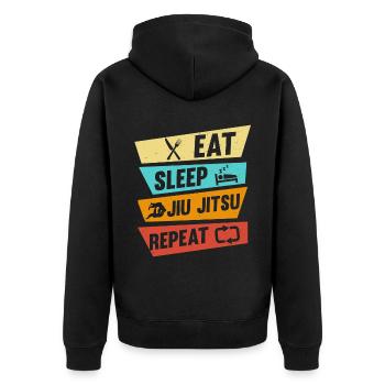 Brazilian Jiu Jitsu MMA Bjj Hugger - Unisex Premium Bio Zip Hoodie - Schwarz - Hinten - Nico (187cm)