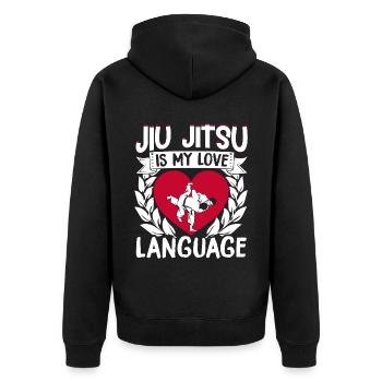 Brazilian Jiu Jitsu MMA Bjj Hugger - Unisex Premium Bio Zip Hoodie - Schwarz - Hinten - Nico (187cm)