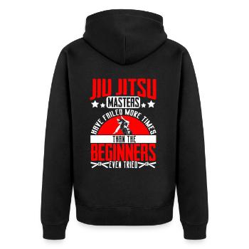 Brazilian Jiu Jitsu MMA Bjj Hugger - Unisex Premium Bio Zip Hoodie - Schwarz - Hinten - Nico (187cm)