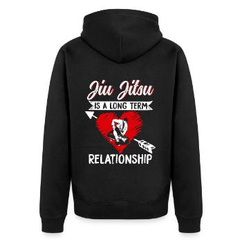 Brazilian Jiu Jitsu MMA Bjj Hugger - Unisex Premium Bio Zip Hoodie - Schwarz - Hinten - Nico (187cm)