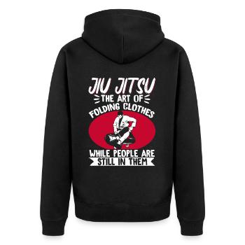 Brazilian Jiu Jitsu MMA Bjj Hugger - Unisex Premium Bio Zip Hoodie - Schwarz - Hinten - Nico (187cm)