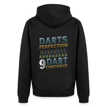Dart Perfection, 9 Dart Checkout, Darts Player - Unisex Premium Organic Zip Hoodie - black - Back - Nico (187cm)