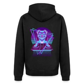 Vaporwave Hund DJ Pult Hund - Unisex Premium Bio Zip Hoodie - Schwarz - Hinten - Nico (187cm)