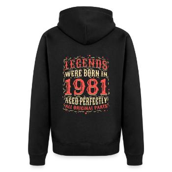 Les légendes sont nées en 1981 anniversaire - Veste à capuche bio Premium Unisexe - noir - Dos - Nico (187cm)