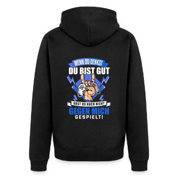 Cooles Gaming Zocker Spruch Design - Unisex Premium Bio Zip Hoodie - Schwarz - Hinten - Nico (187cm)