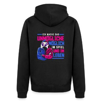 Cooles Gaming Zocker Spruch Design - Unisex Premium Bio Zip Hoodie - Schwarz - Hinten - Nico (187cm)