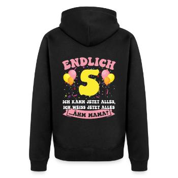 Endlich 5 - Ich kann jetzt alles - 5. Geburtstag - Unisex Premium Bio Zip Hoodie - Schwarz - Hinten - Nico (187cm)