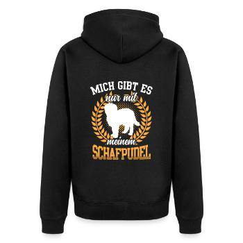 Mich gibt es nur mit Schafpudel Hütepudel - Unisex Premium Bio Zip Hoodie - Schwarz - Hinten - Nico (187cm)