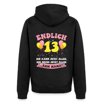 Endlich 13 - Ich kann jetzt alles - 13. Geburtstag - Unisex Premium Bio Zip Hoodie - Schwarz - Hinten - Nico (187cm)