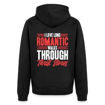 Secondhand Laden Hofverkauf Geschenk Thrifting - Unisex Premium Bio Zip Hoodie - Schwarz - Hinten - Nico (187cm)