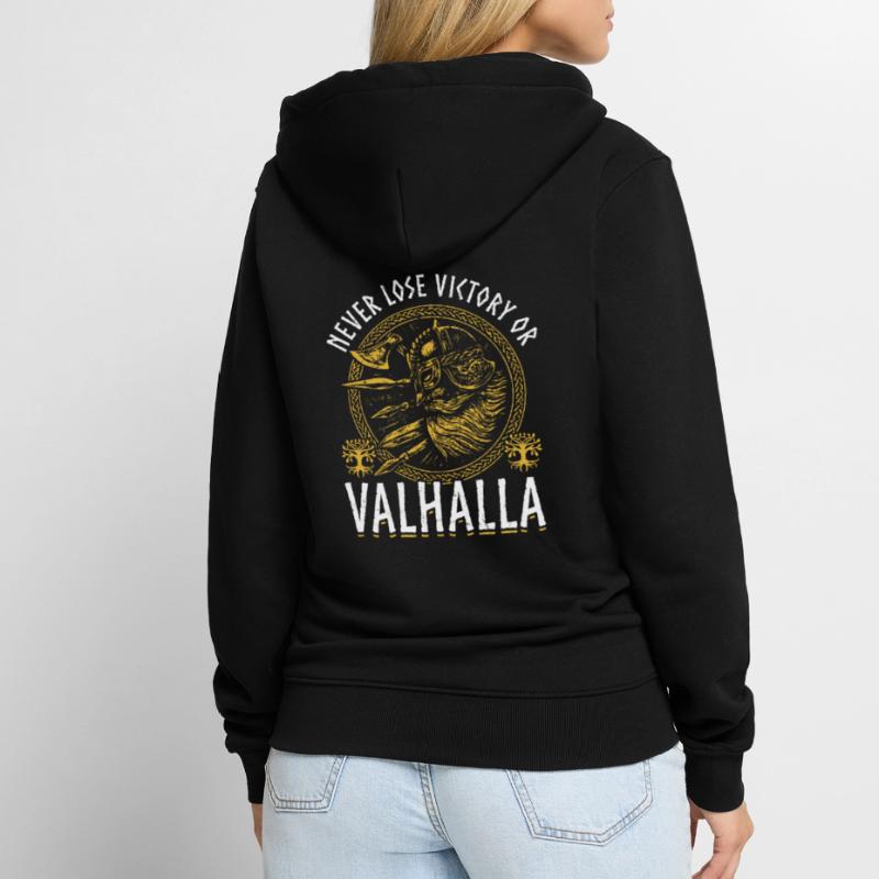 Niemals Verlieren, Sieg oder Valhalla Wikinger Unisex Premium Bio Zip Hoodie