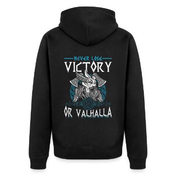 Never lose, win or Valhalla Vikings - Unisex Premium Organic Zip Hoodie - black - Back - Nico (187cm)