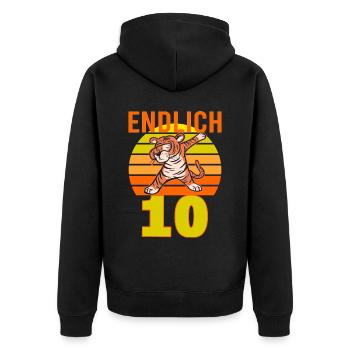 10 Geburtstag Löwe Tiger witzig 10 Jahre Junge - Unisex Premium Bio Zip Hoodie - Schwarz - Hinten - Nico (187cm)